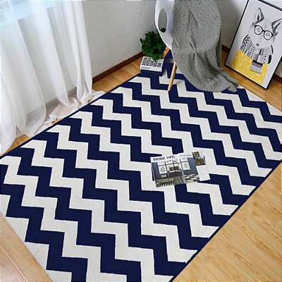 Tapete Chevron Sala e Quarto 1,00 X 1,40 Metros Antiderrapante Preto e Branco Casa Dona