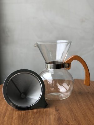 Passador de Café Alça de Madeira/Vidro/Inox Mimo VD20031