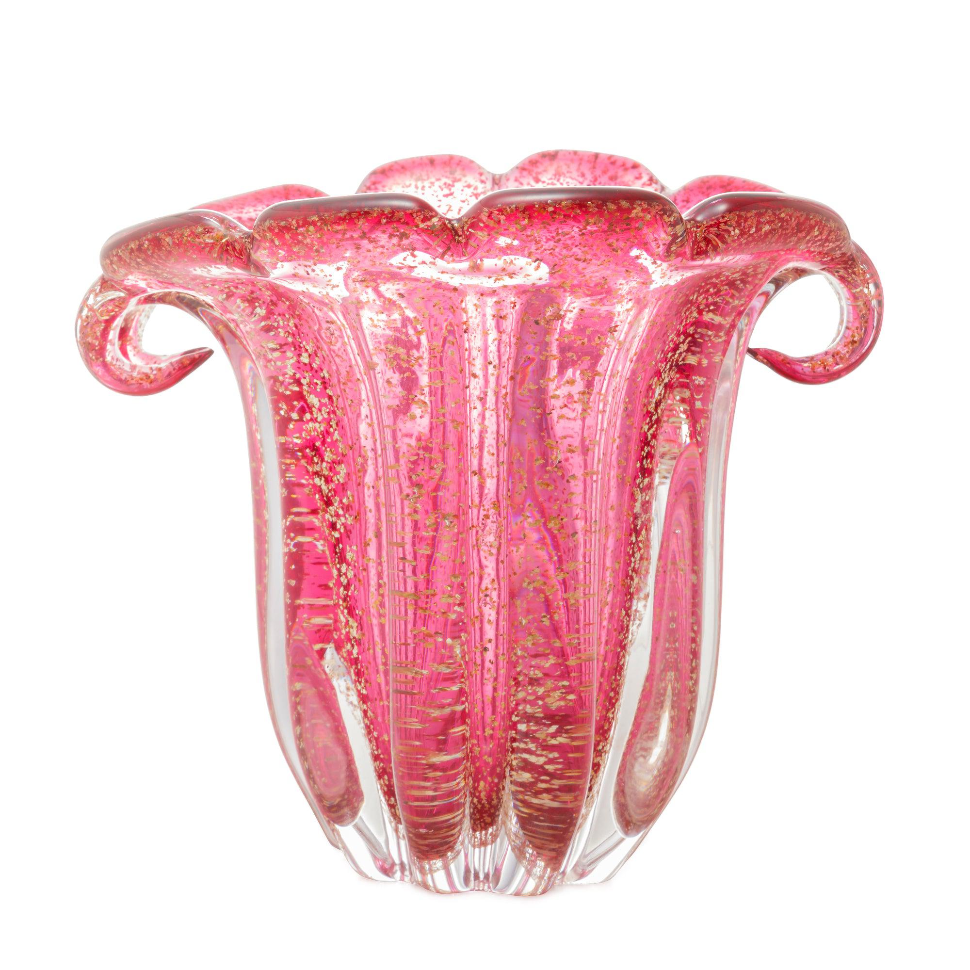 Vaso de Vidro Italy Murano Rosa e Dourado 13x11x10cm