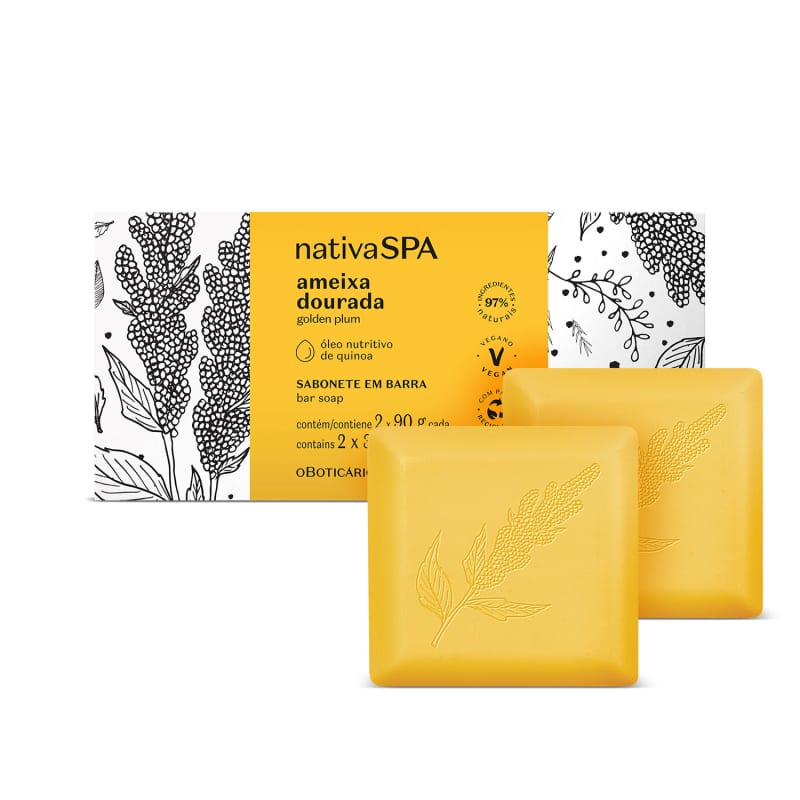 Kit Nativa SPA Ameixa Dourada o Boticário Body Splash + Sabonetes + Caixa de Presente (4 Produtos)